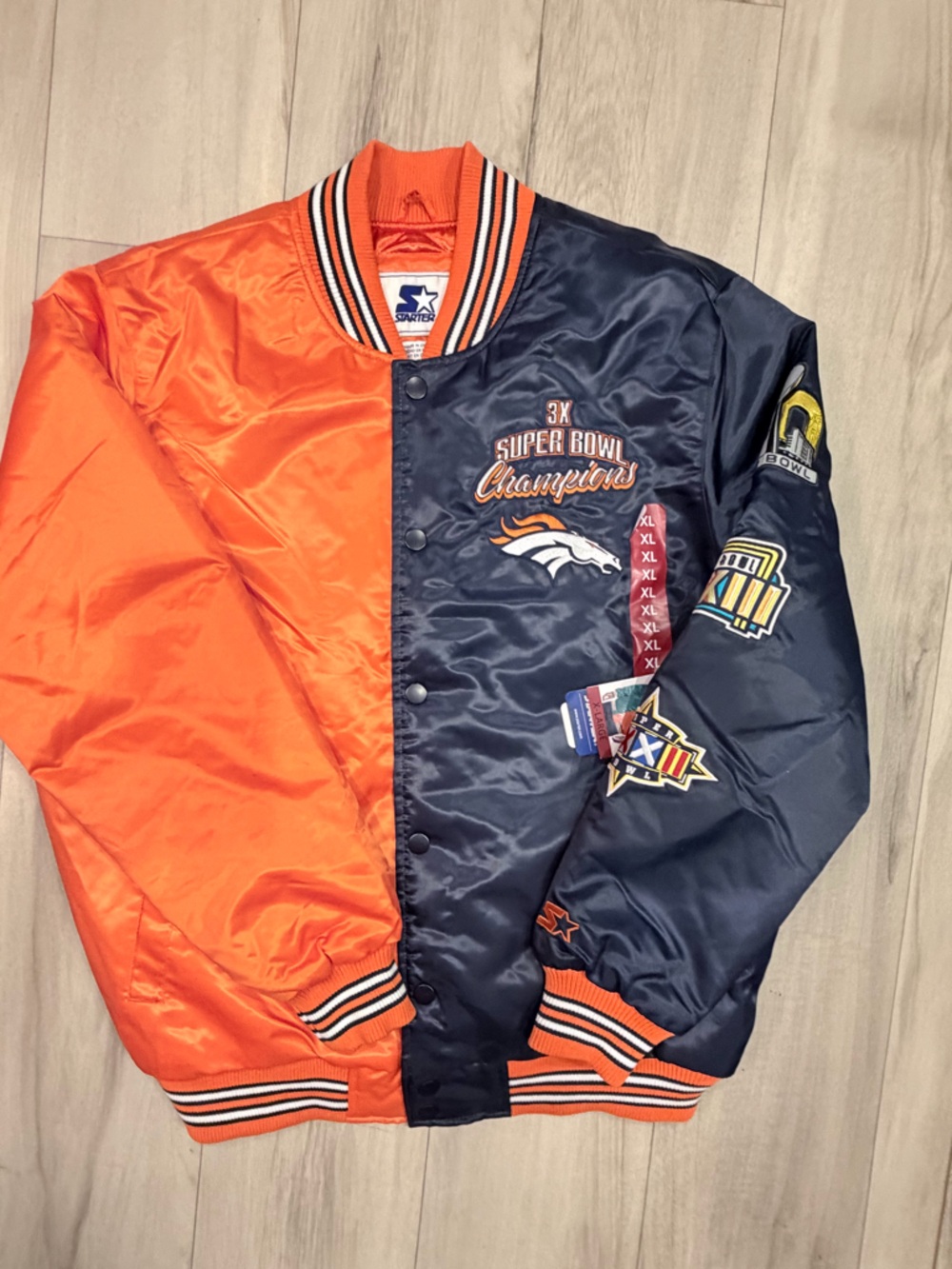 STARTER Denver Broncos Orange & Navy Reversible Satin Jacket